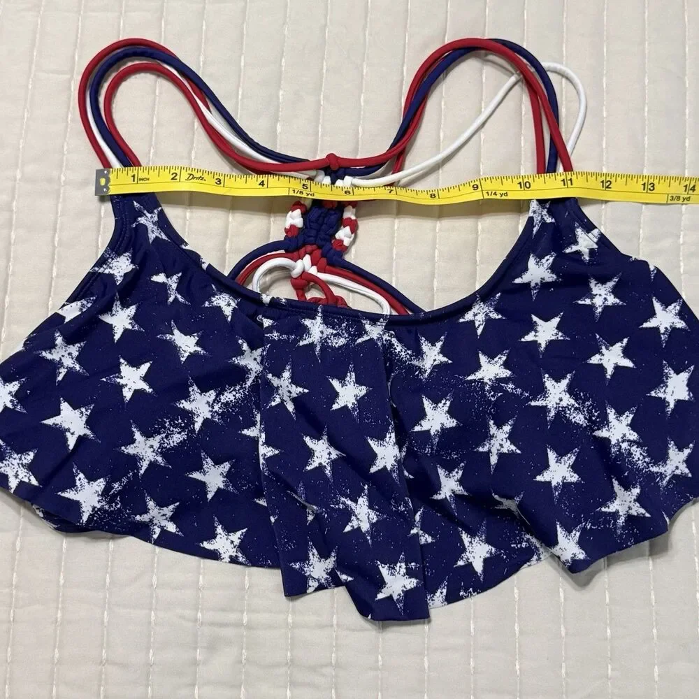 Xhilaration Strappy Flounce Bikini Top| Red,White,&Blue | American Flag | XL